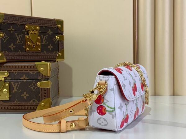 【LV x TM WALLET ON CHAIN IVY 手袋】M14239 白色/樱桃