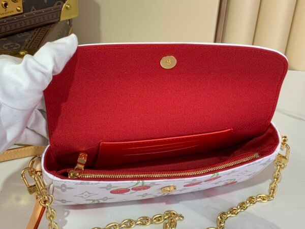 【LV x TM WALLET ON CHAIN IVY 手袋】M14239 白色/樱桃